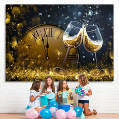 Lofaris Gold Wine Glasses And Clock Bokeh Birthday Backdrop