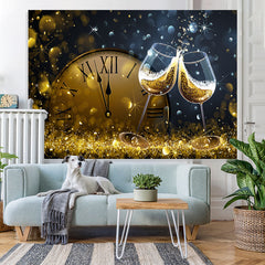 Lofaris Gold Wine Glasses And Clock Bokeh Birthday Backdrop