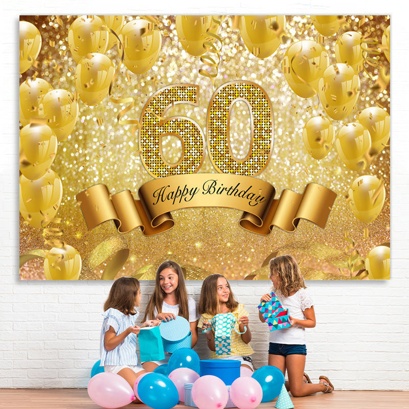 Lofaris Golded Glitter Ballons 60th Happy Birthday Backdrop