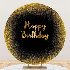 Lofaris Golden And Black Glitter Round Happy Birthday Backdrop