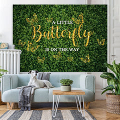 Lofaris Golden And Glitter Green Butterfly Baby Shower Backdrop
