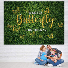 Lofaris Golden And Glitter Green Butterfly Baby Shower Backdrop