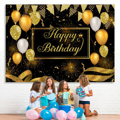 Lofaris Golden Ballon And Glitter Happy Birthday Party Backdrop