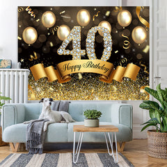 Lofaris Golden Ballons Glitter 40th Bokeh Birthday Backdrop