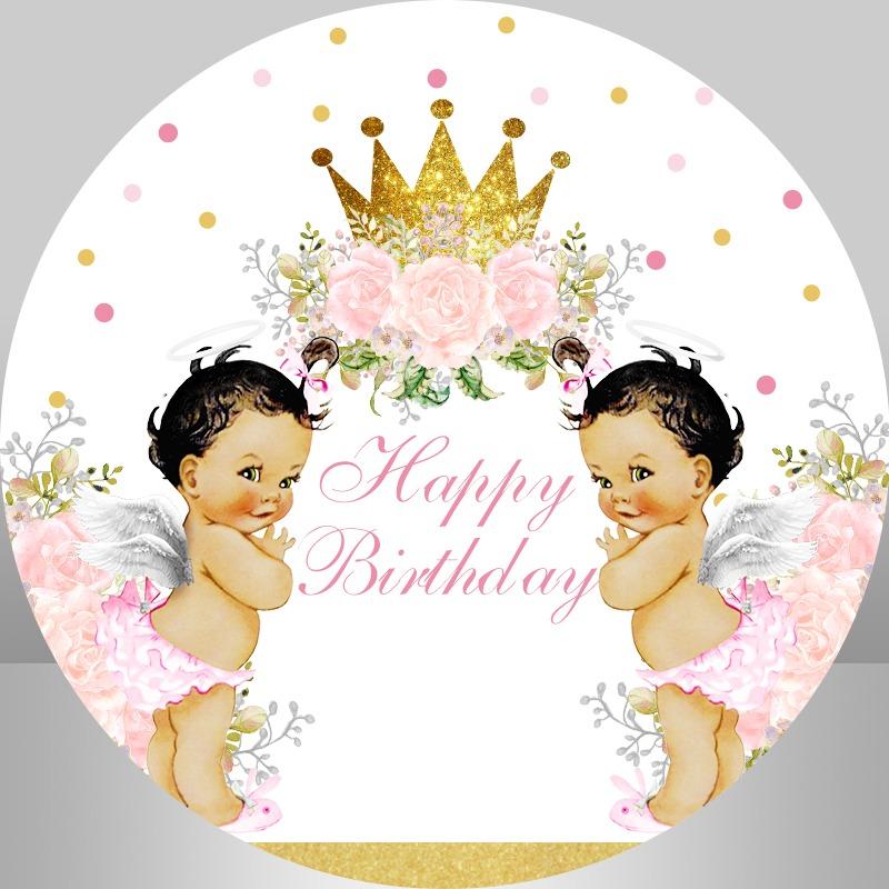 Lofaris Golden Crown Flower Round Twins Baby Shower Backdrop