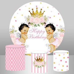 Lofaris Golden Crown Flower Round Twins Baby Shower Backdrop