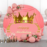 Lofaris Golden Crown Pink Custom Circle Happy Birthday Backdrop
