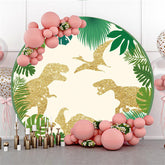 Lofaris Golden Dinosaur Leaves Happy Birthday Round Backdrop