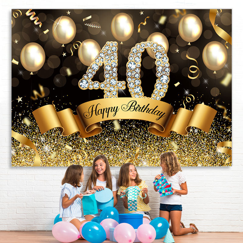 Lofaris Golden Glitter 40th Ballons Bokeh Birthday Backdrop