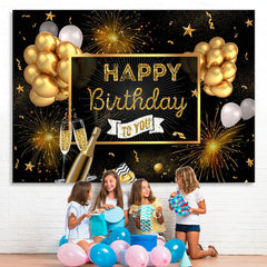 Lofaris Golden Glitter And Black Ballons Birthday Backdrop