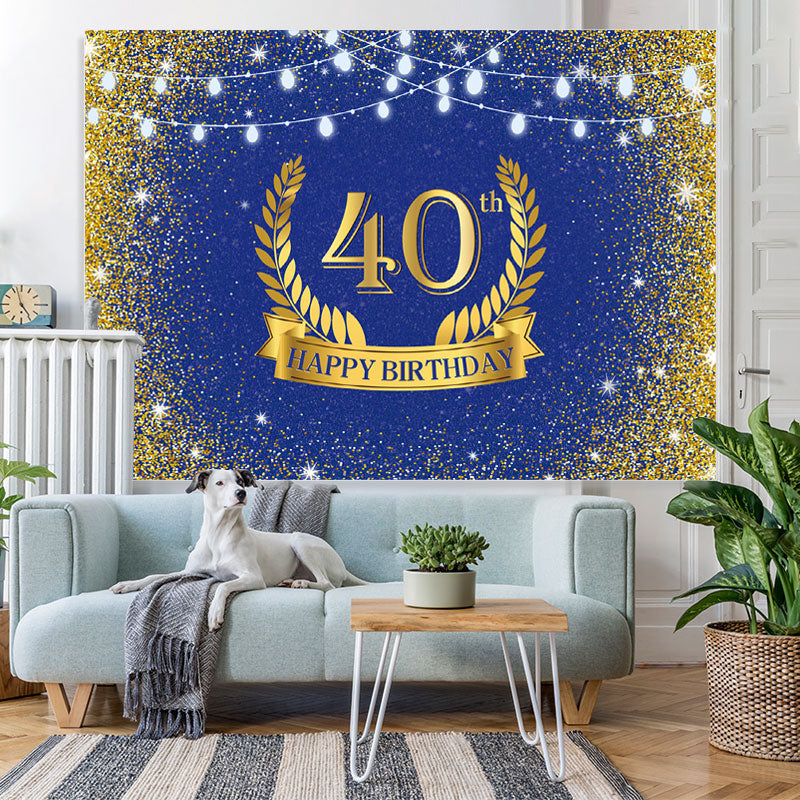 Lofaris Golden Glitter and Navy Blue 40Th Birthday Backdrop