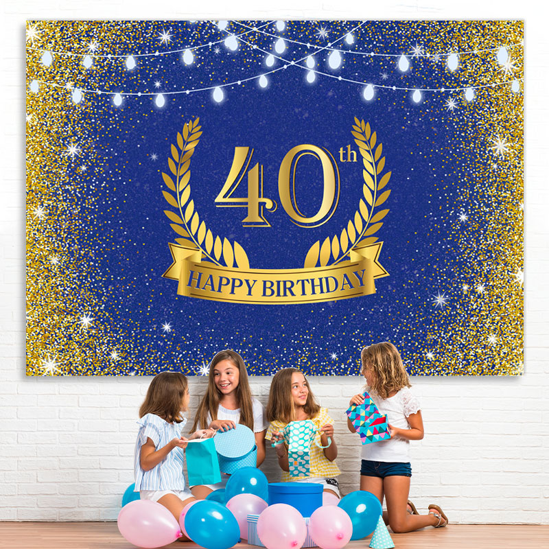 Lofaris Golden Glitter and Navy Blue 40Th Birthday Backdrop