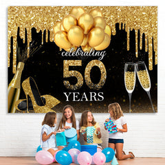 Lofaris Golden Glitter Balloon High Heel 50Th Birthday Backdrop