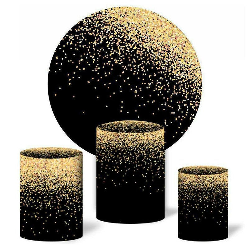 Lofaris Golden Glitter Round Happy Birthday Party Backdrop Kit