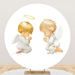 Lofaris Golden Hair Baby White Shower Circle Backdrop