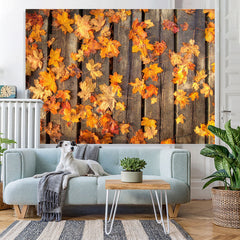 Lofaris Golden Leaves On The Ground Wooden Autumn Backdrop