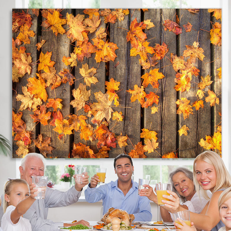 Lofaris Golden Leaves On The Ground Wooden Autumn Backdrop