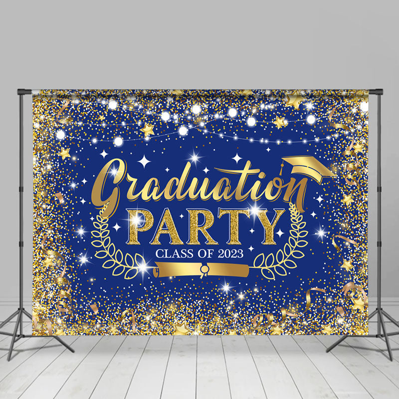 Lofaris Golden Navy Blue Graduation Party 2023 Backdrop