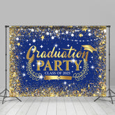 Lofaris Golden Navy Blue Graduation Party 2023 Backdrop