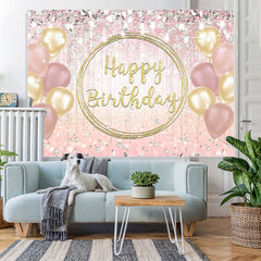 Lofaris Golden Pink And Glitter Balloon Happy Birthday Backdrop