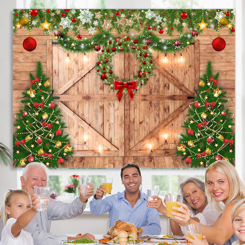 Lofaris Golden Stars and Shiny Light Christmas Wooden Backdrop