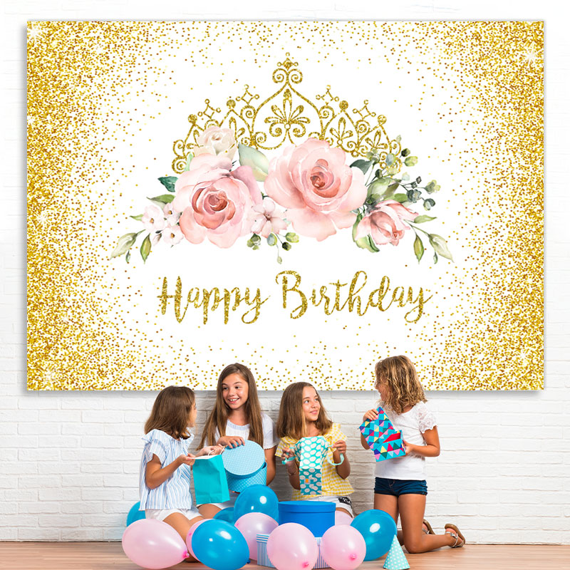 Lofaris Gorgeous Crowns and Roses Glod Bokeh Birthday Backdrop