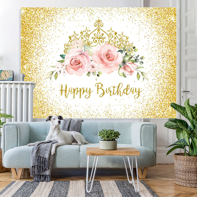 Lofaris Gorgeous Crowns and Roses Glod Bokeh Birthday Backdrop