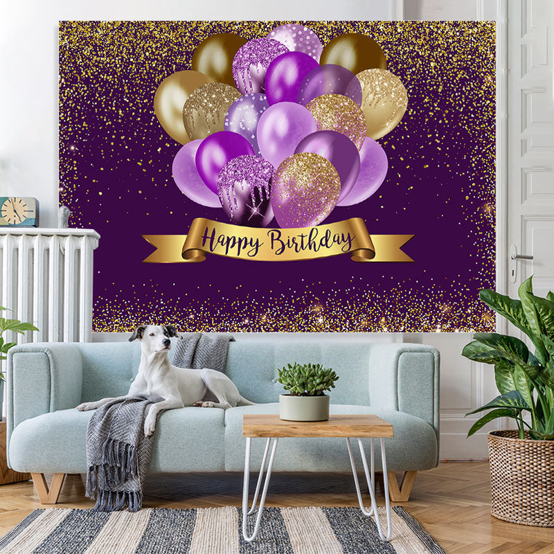 Lofaris Gorgeous Golden Bokeh Purple Happy Birthday Backdrop