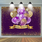 Lofaris Gorgeous Golden Bokeh Purple Happy Birthday Backdrop