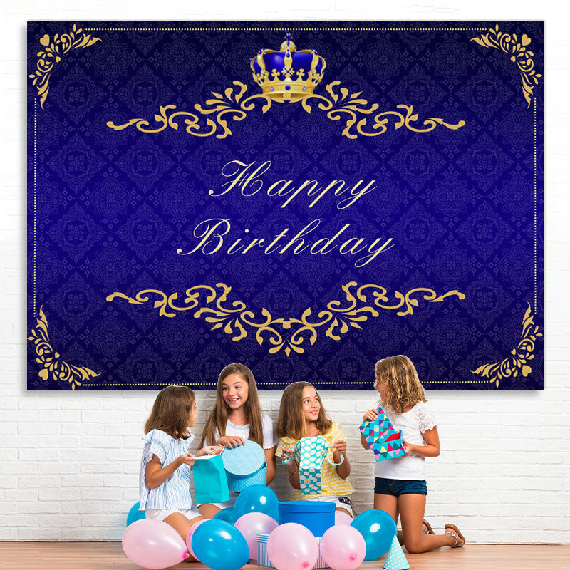 Lofaris Gorgeous Navy Blue and Golden Crown Birthday Backdrop