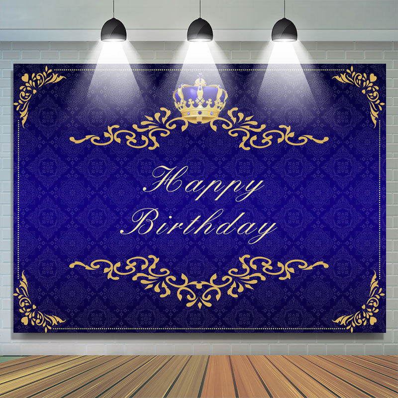 Lofaris Gorgeous Navy Blue and Golden Crown Birthday Backdrop