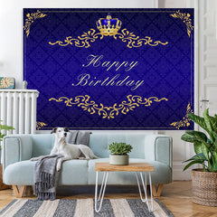 Lofaris Gorgeous Navy Blue and Golden Crown Birthday Backdrop