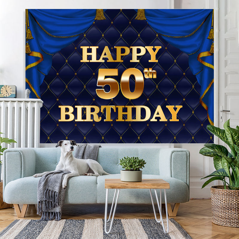 Lofaris Gorgeous Navy Blue Golden Happy 50Th Birthday Backdrop
