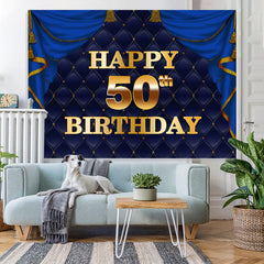 Lofaris Gorgeous Navy Blue Golden Happy 50Th Birthday Backdrop