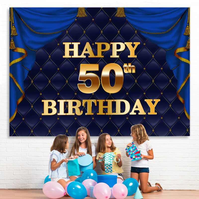 Lofaris Gorgeous Navy Blue Golden Happy 50Th Birthday Backdrop