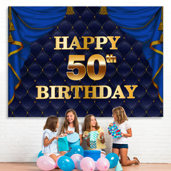 Lofaris Gorgeous Navy Blue Golden Happy 50Th Birthday Backdrop