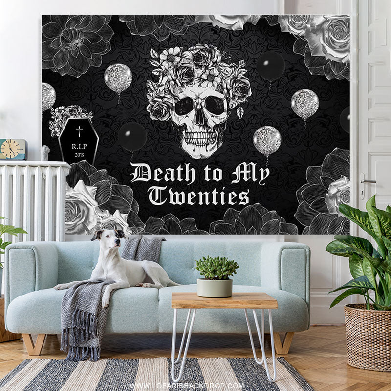 Lofaris Gothic Skull Tombstone Black 30th Birthday Backdrop