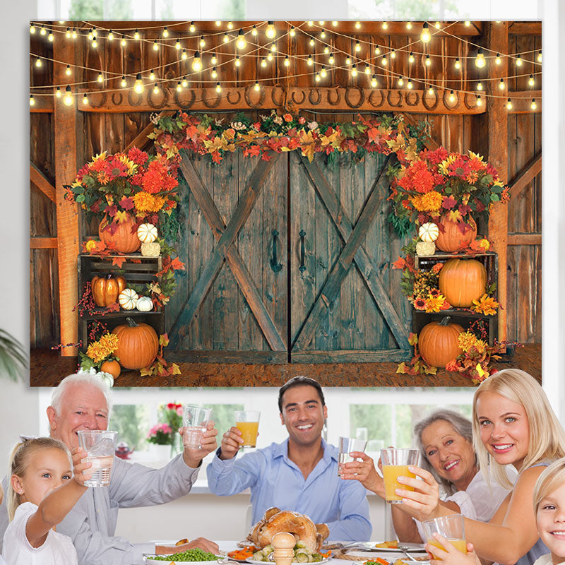 Lofaris Granary Door Decorated with Pumpkin Autumn Backdrop