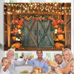 Lofaris Granary Door Decorated with Pumpkin Autumn Backdrop