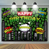 Lofaris Green American Comic City Building Happy Birthday Party Backdrop