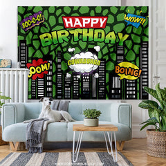 Lofaris Green American Comic City Building Happy Birthday Party Backdrop