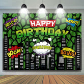 Lofaris Green American Comics Cityscape Buildings Birthday Backdrop