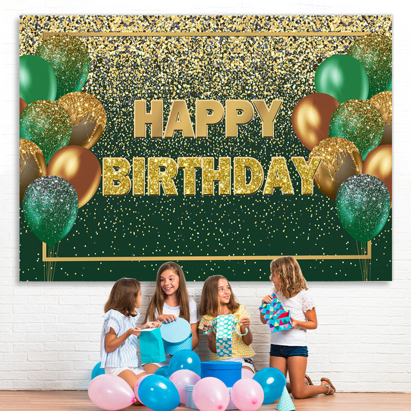 Lofaris Green and Brown Balloon Golden Bokeh Birthday Backdrop
