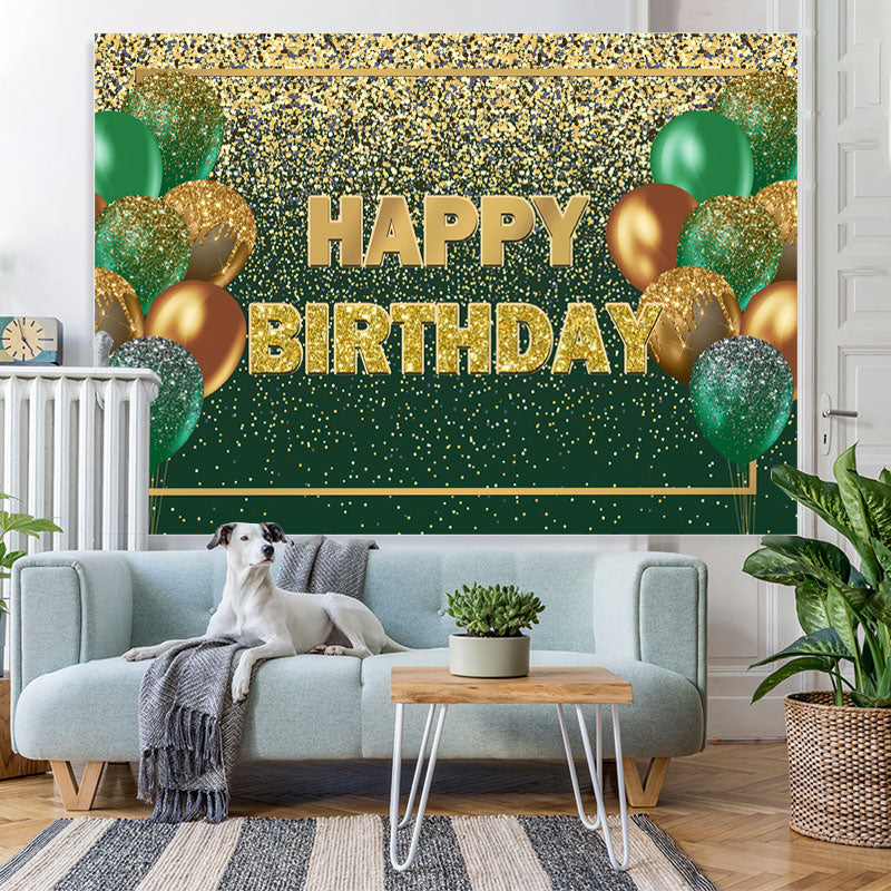 Lofaris Green and Brown Balloon Golden Bokeh Birthday Backdrop