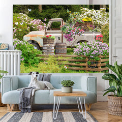 Lofaris Green And Floral Garden With A Truck Spring Backdrop