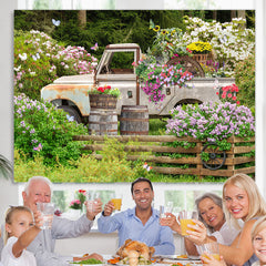 Lofaris Green And Floral Garden With A Truck Spring Backdrop