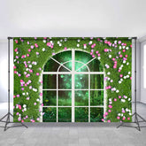 Lofaris Green And Floral Window Bokeh Outside Spring Backdrop