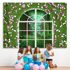 Lofaris Green And Floral Window Bokeh Outside Spring Backdrop