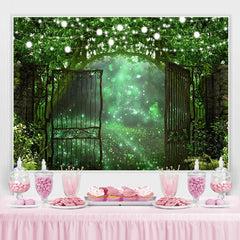Lofaris Green And Glitter Bokeh Outside Door Spring Backdrop