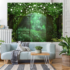 Lofaris Green And Glitter Bokeh Outside Door Spring Backdrop